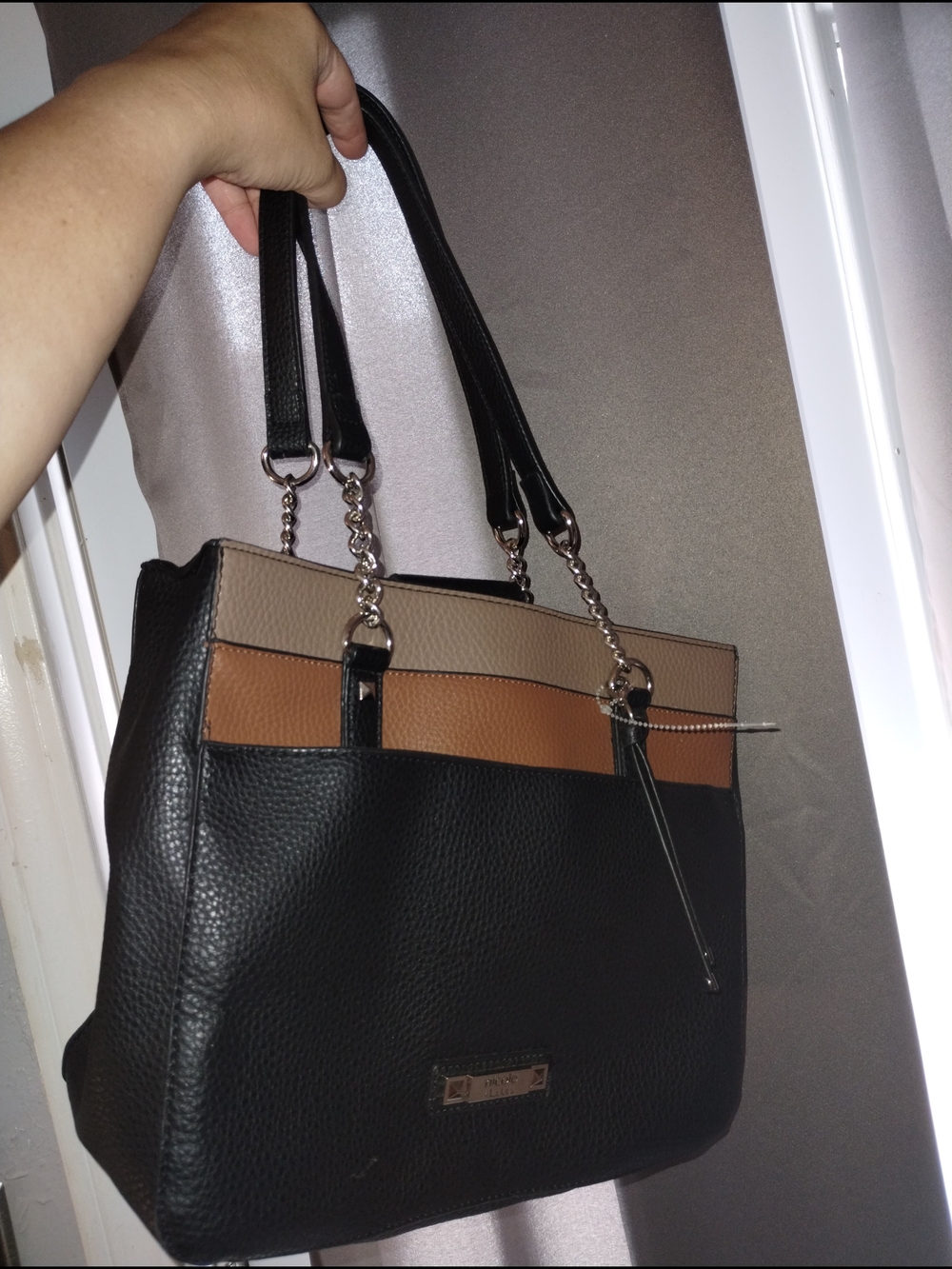 NICOLE MILLER Structured Colorblock Tote Bag - Black, Tan & Cream